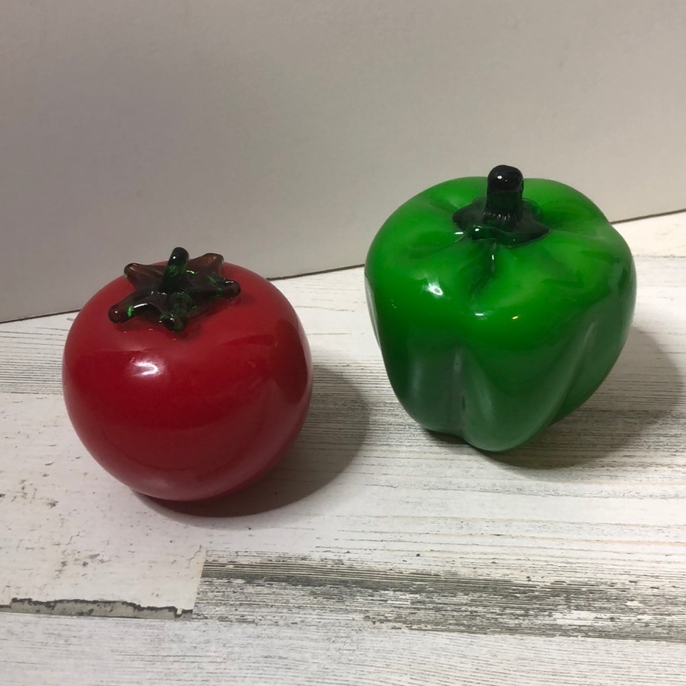 Glass Tomato & Pepper Green Red Kitchen Decor Dining Room Chef Cook Veggies